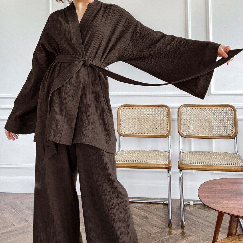 2023 Women's pajamas and pajamas set 100% cotton Bell-bottoms set