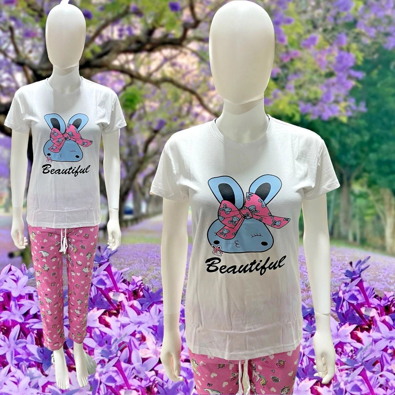 Ladies Cotton Pyjama PJ's Set Full Length Summer Short Sleeve Loungewear CT26-29