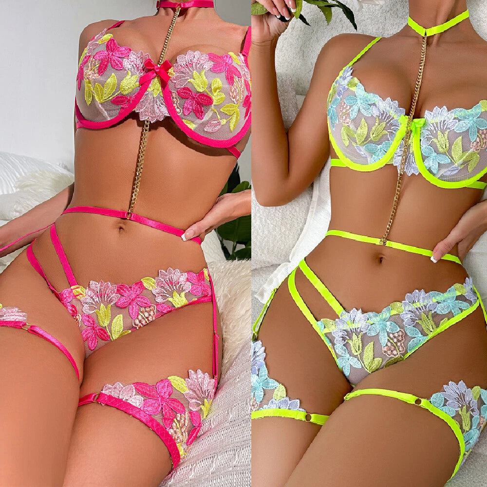 Women Sexy-Lingerie Lace Babydoll Bra G-string Sleepwear Underwear Nightwear US
