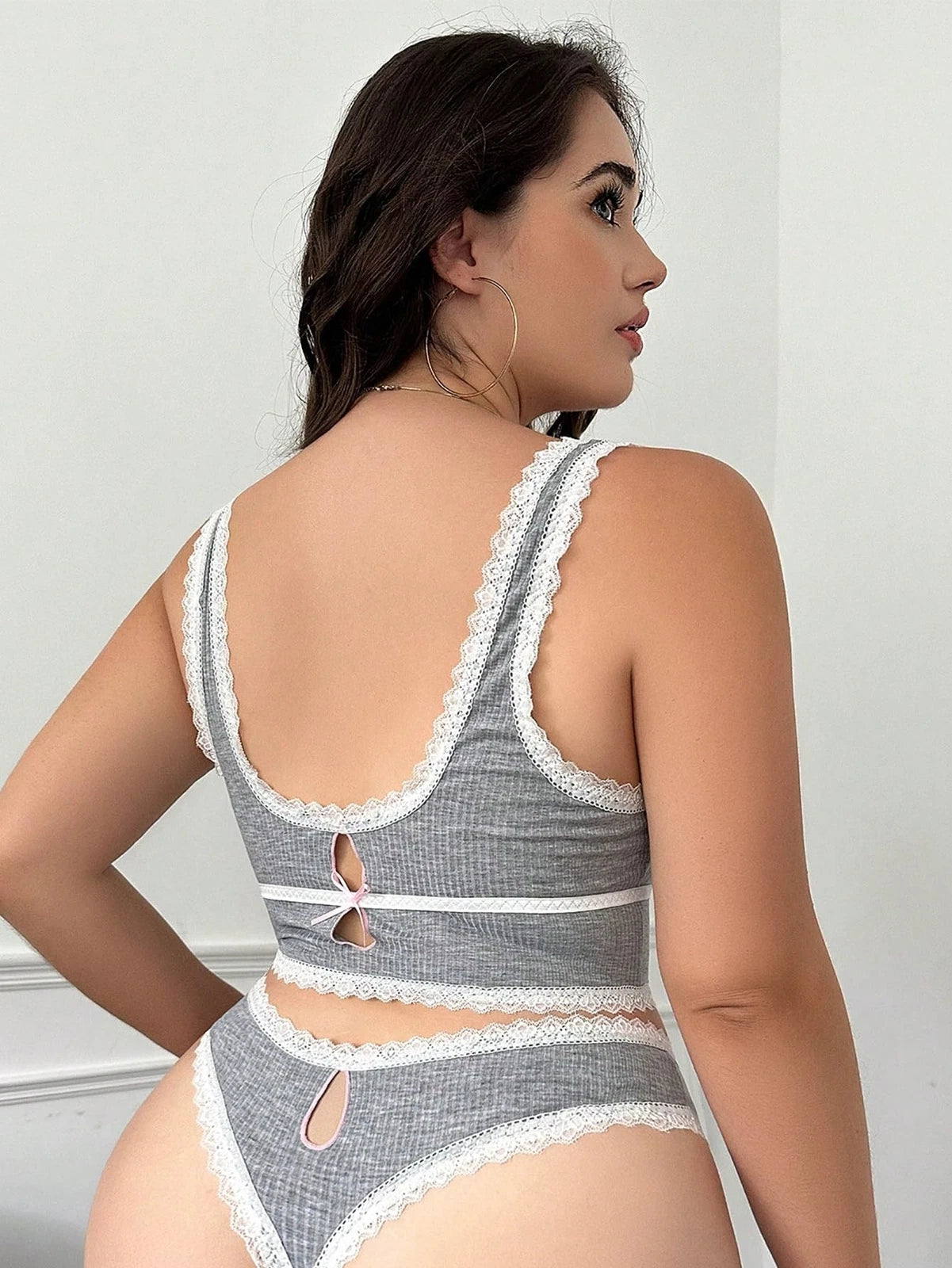 Plus Size 2 Piece Lingerie for Women Sexy Bra and Panty Set knitted Lingerie Set