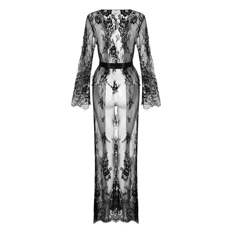 Plus Women Lingeries Lace Dress Sheer See-Through Nightwear Bathrobes Pajamas