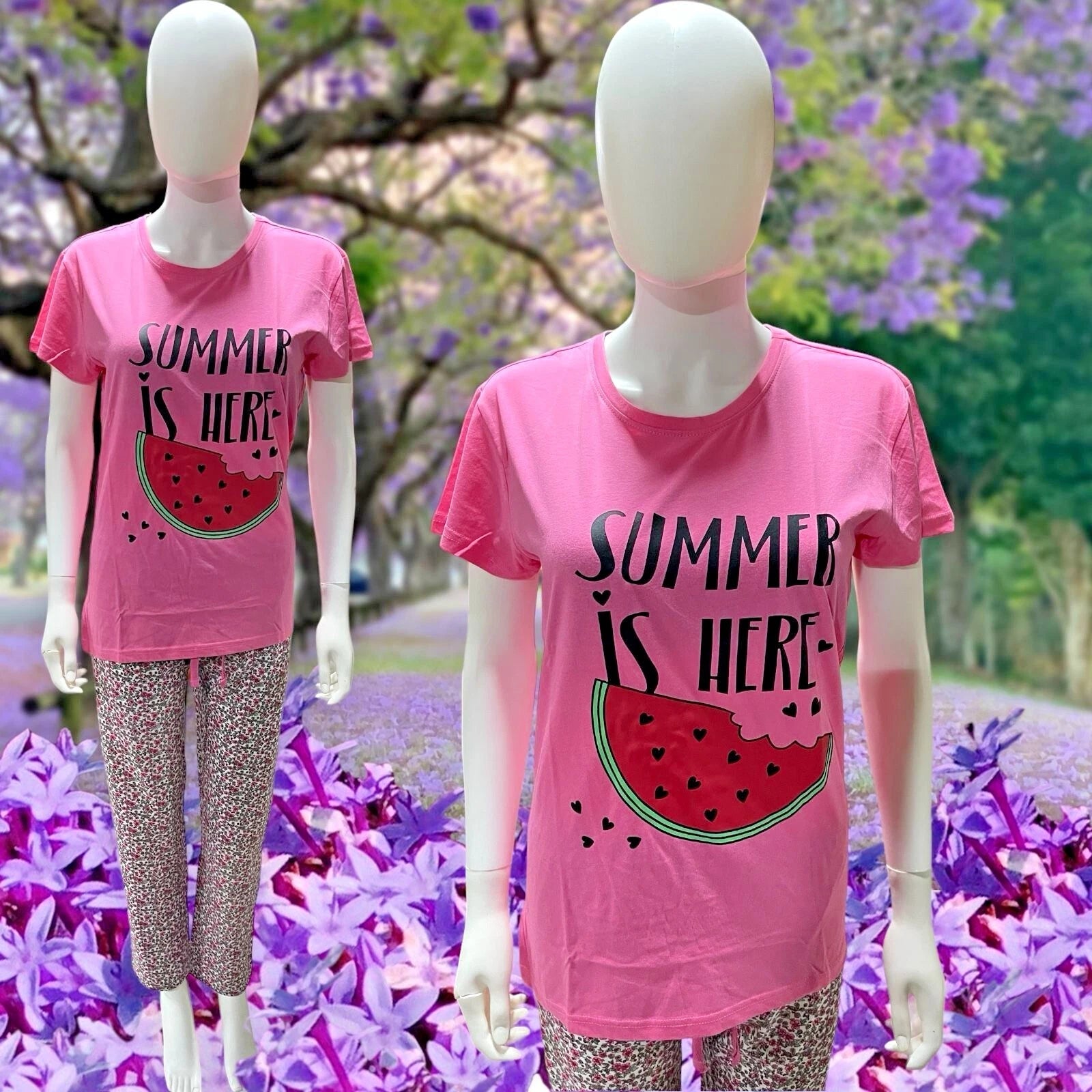 Ladies Cotton Pyjama PJ's Set Full Length Summer Short Sleeve Loungewear CT26-29