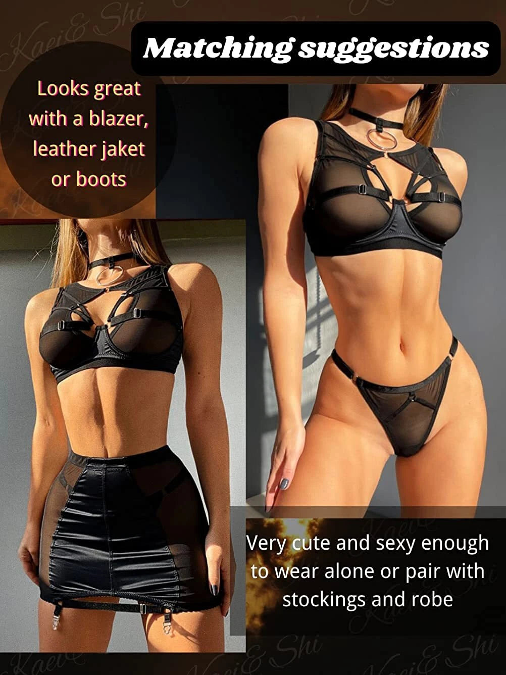 Sexy Garter Belt Set Women High Waist Lingerie Babydoll 4pcs Nightwear Sleepwear