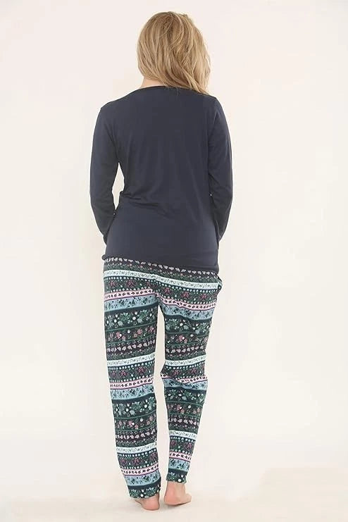 Ladies Pyjama 2PC Set Soft Jersey Printed PJ Nightwear Top Bottoms Long Sleeve