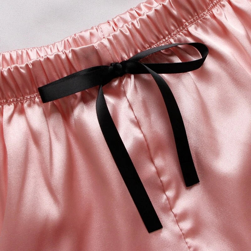 Ladies Women Satin Silk Lace Cami Vest Shorts Lingerie Pyjamas Set Pj Sleepwear