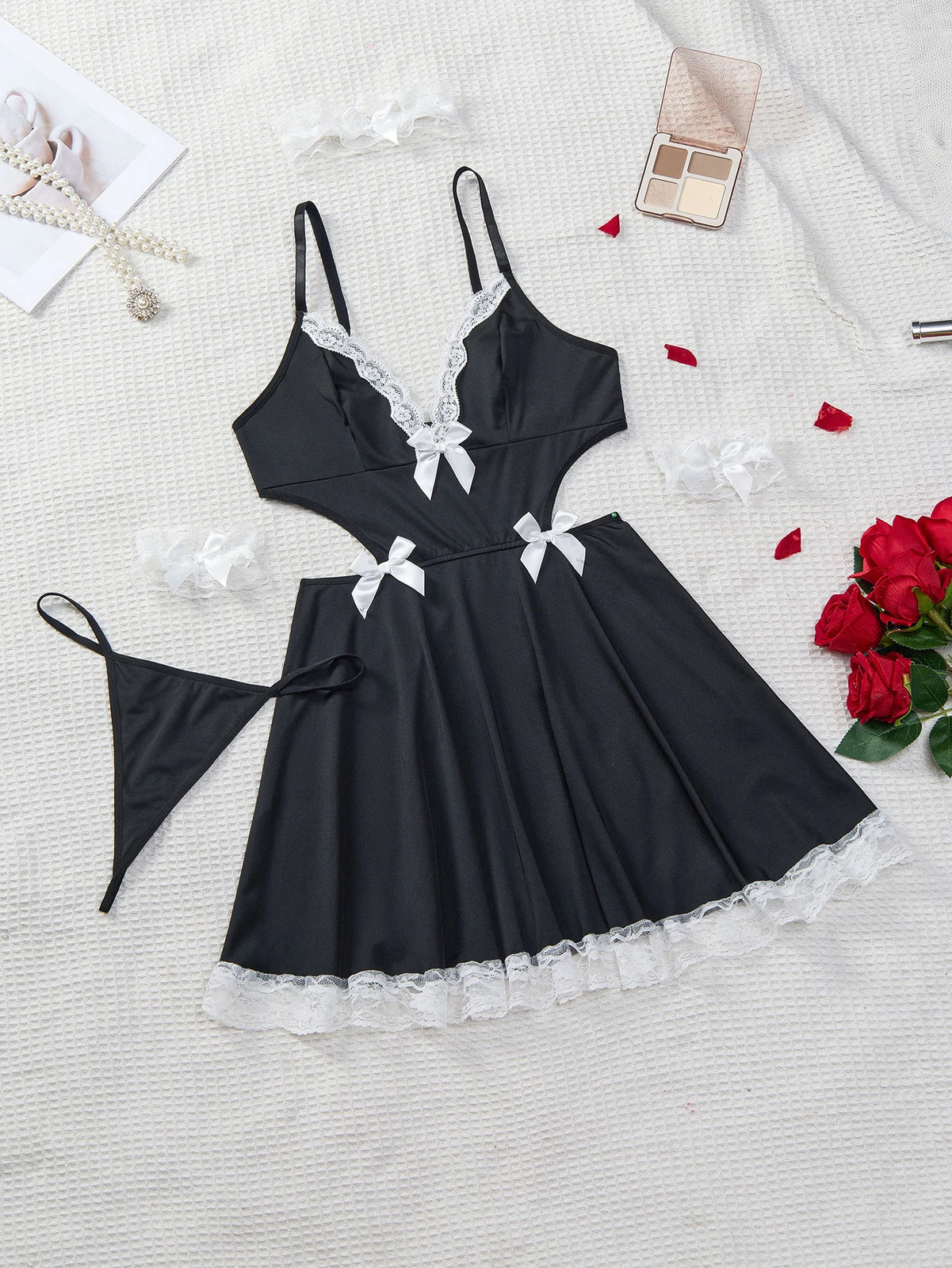 Plus Size Maid Nurse Dress Set Sexy Lingerie Lady Lace Bodysuit Pajamas Babydoll