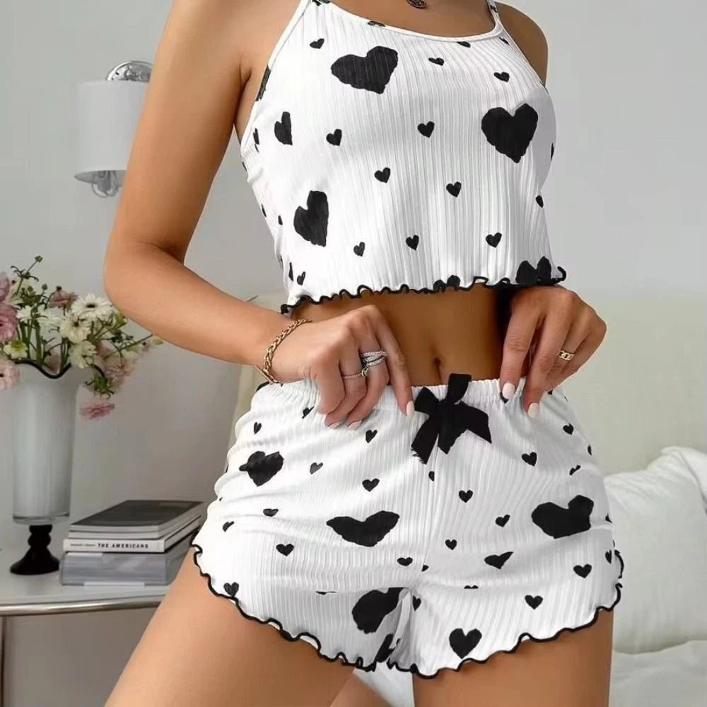 Knitted Tank Tops And Shorts Casual Summer Sleepwear Girls-
