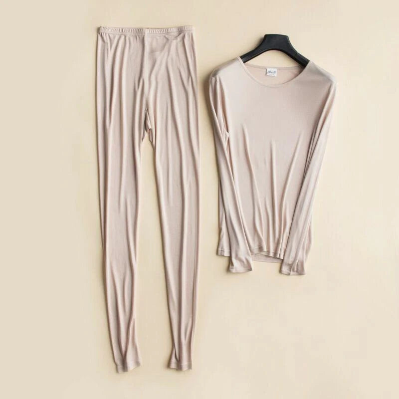 New Women's Silk Thermal Underwear Set Silk Long Johns Top & Bottom TG3S48