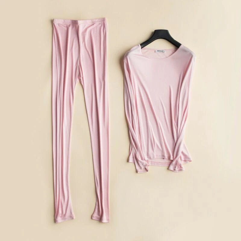 New Women's Silk Thermal Underwear Set Silk Long Johns Top & Bottom TG3S48