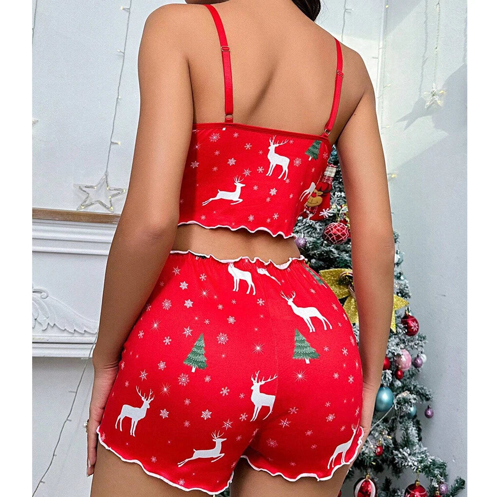 Sexy Satin Lace PJs Cami Set Camisole Shorts French Knickers Vest Nightwear Xmas