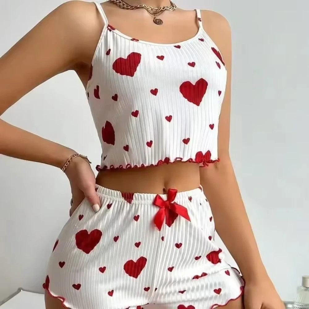 Knitted Tank Tops And Shorts Casual Summer Sleepwear Girls-