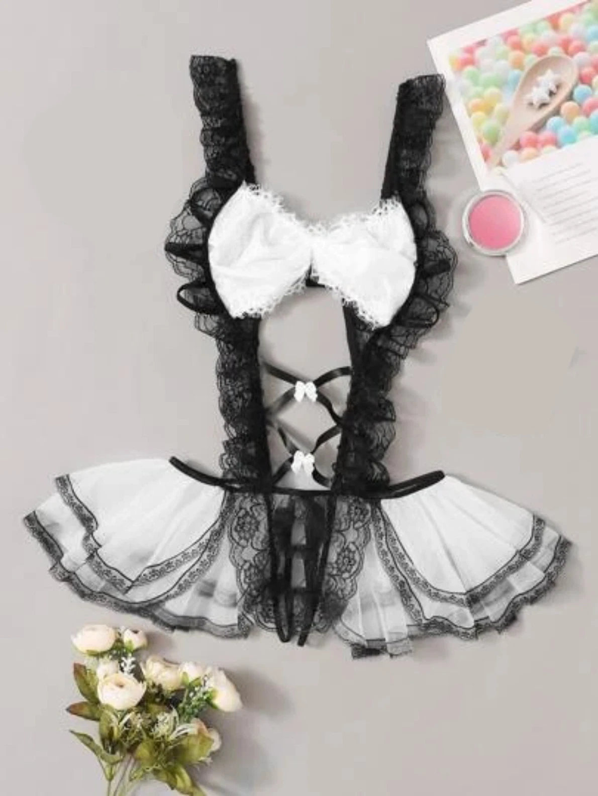 Plus Size Maid Nurse Dress Set Sexy Lingerie Lady Lace Bodysuit Pajamas Babydoll