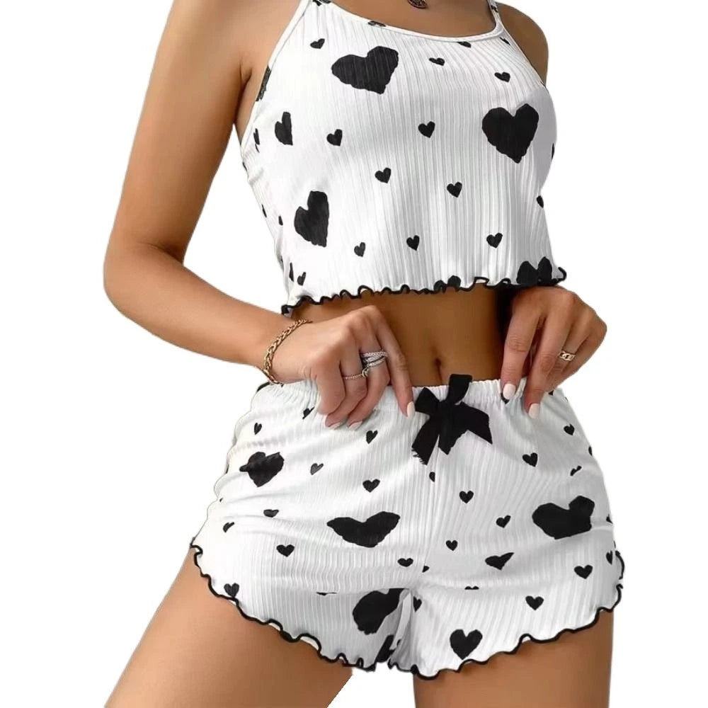 Knitted Tank Tops And Shorts Casual Summer Sleepwear Girls-