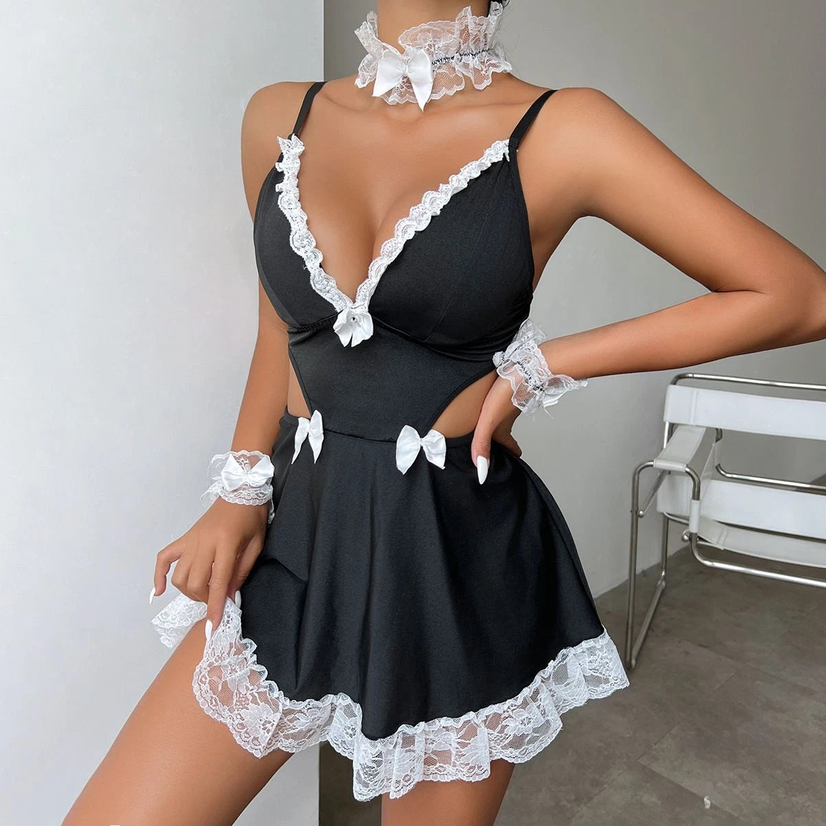 Sexy Lingerie Women Lace Underwear French Maid Nurse Cosplay Babydoll Sleepwear