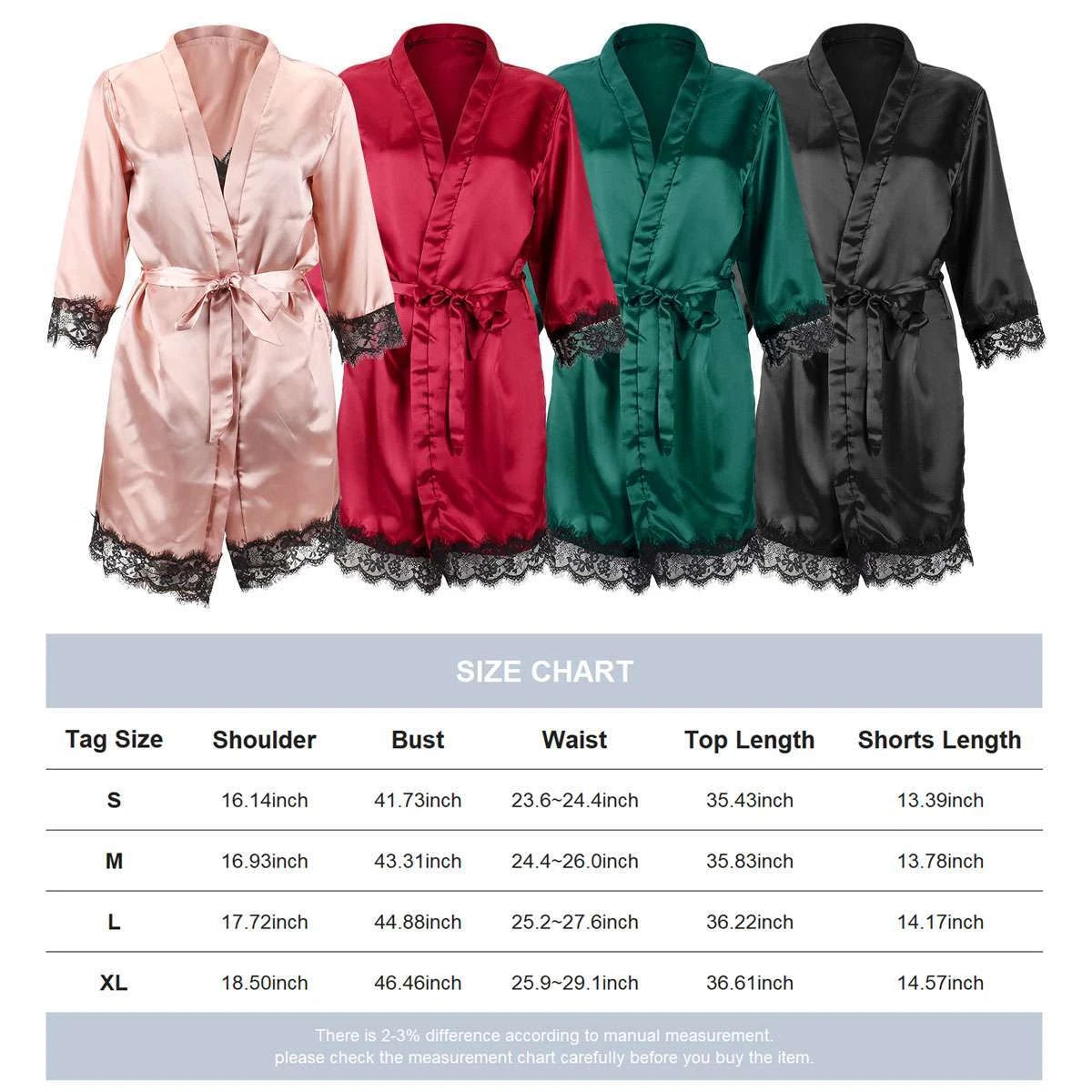 4Pcs Women' Silk Satin Pajamas Set Lingerie Floral Lace Cami Sleepwear with Robe