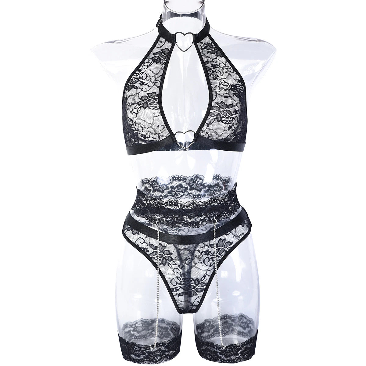 Women's Sexy Lingerie Lace Bra Set With Garter Belt Babydoll Nightwear Sleepwear