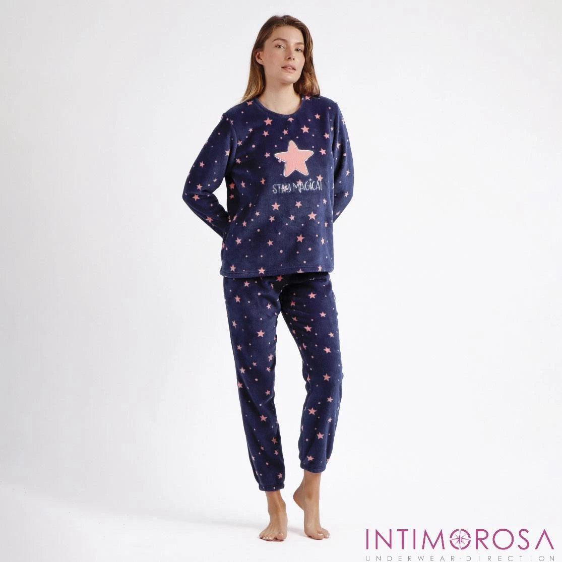 Pajamas Woman IN Warm Fleece Coral With Little Stars Admas 60404