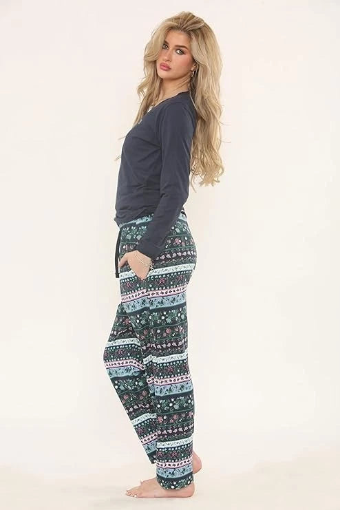 Ladies Pyjama 2PC Set Soft Jersey Printed PJ Nightwear Top Bottoms Long Sleeve