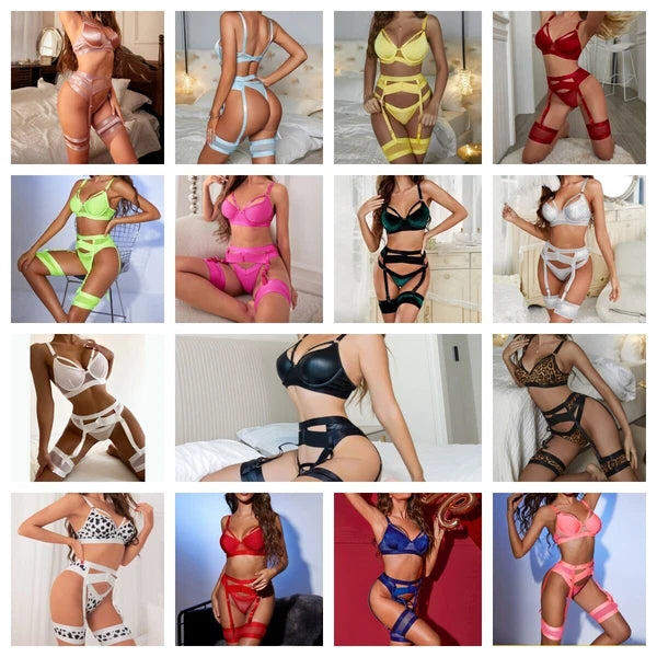 Sexy Underwear Babydoll Set Lingerie Nightwear Suspender Bra Thong Erotic Womens