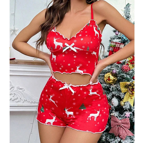 Sexy Satin Lace PJs Cami Set Camisole Shorts French Knickers Vest Nightwear Xmas
