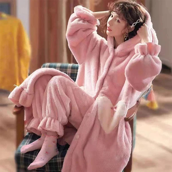 Winter Pajamas Set Women Sleepwear Nightgown Pants Pyjamas Suit Homewear Clothes