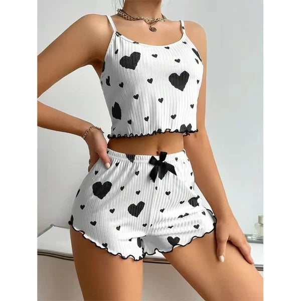 Knitted Tank Tops And Shorts Casual Summer Sleepwear Girls-