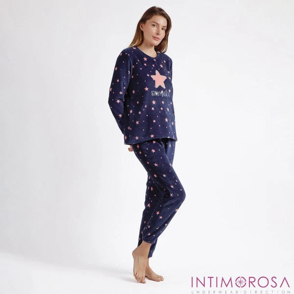 Pajamas Woman IN Warm Fleece Coral With Little Stars Admas 60404