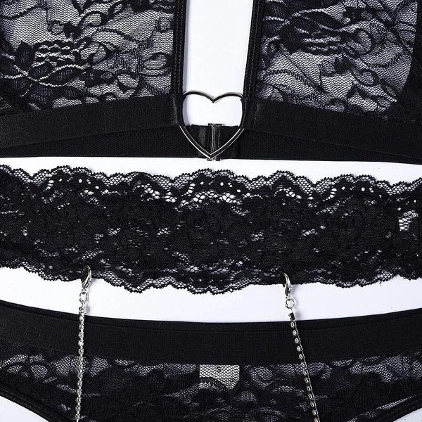 Women's Sexy Halter Lingerie Set with Garter Belts Lace Teddy Babydoll Bodysuit