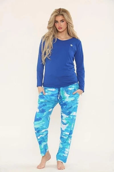 Ladies Pyjama 2PC Set Soft Jersey Printed PJ Nightwear Top Bottoms Long Sleeve