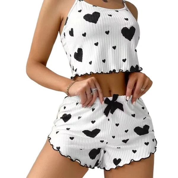 Knitted Tank Tops And Shorts Casual Summer Sleepwear Girls-