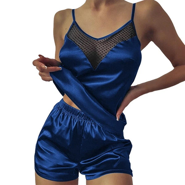 2pcs Womens Sexy Satin Silk Lace Cami Vest Shorts Lingerie Pyjamas Nightwear Set