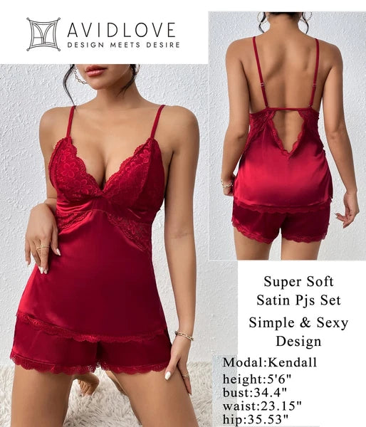 Sexy Satin Lace PJs Cami Set Camisole Shorts French Knickers Vest Nightwear Xmas