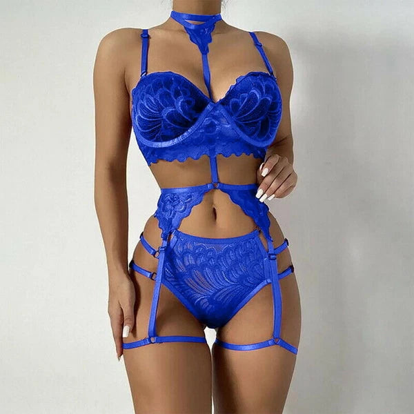 Womens Sexy Lingerie Set Bra + Thong + Garter Belt Babydoll G-String Underwear !