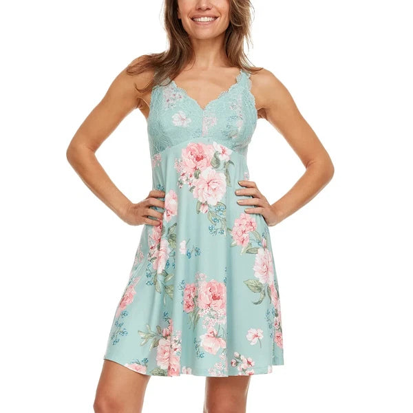 NWT Flora Nikrooz Women's 2-Pack V-Neck Lightweight Soft Lace Trim Chemise  S-XL