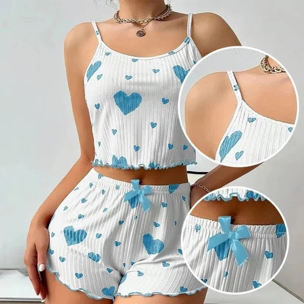 Knitted Tank Tops And Shorts Casual Summer Sleepwear Girls-