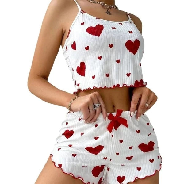 Knitted Tank Tops And Shorts Casual Summer Sleepwear Girls-