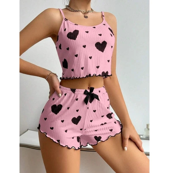Knitted Tank Tops And Shorts Casual Summer Sleepwear Girls-
