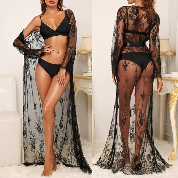 Plus Women Lingeries Lace Dress Sheer See-Through Nightwear Bathrobes Pajamas