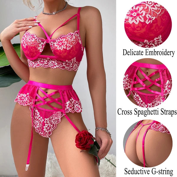 Women Sexy-Lingerie Lace Babydoll Bra G-string Sleepwear Underwear Nightwear US