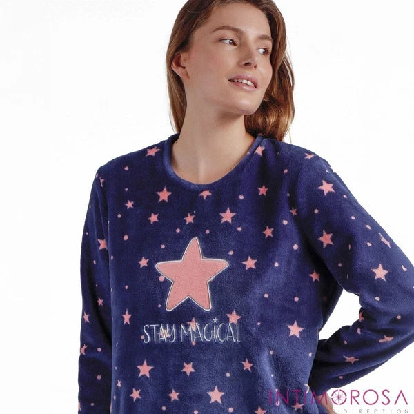 Pajamas Woman IN Warm Fleece Coral With Little Stars Admas 60404