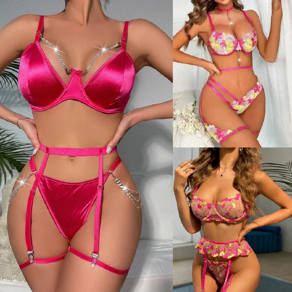 Women Sexy-Lingerie Lace Babydoll Bra G-string Sleepwear Underwear Nightwear US