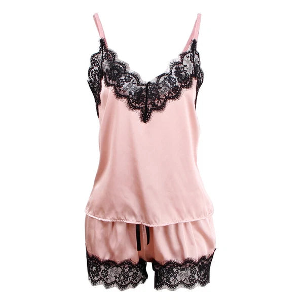 Ladies Women Satin Silk Lace Cami Vest Shorts Lingerie Pyjamas Set Pj Sleepwear