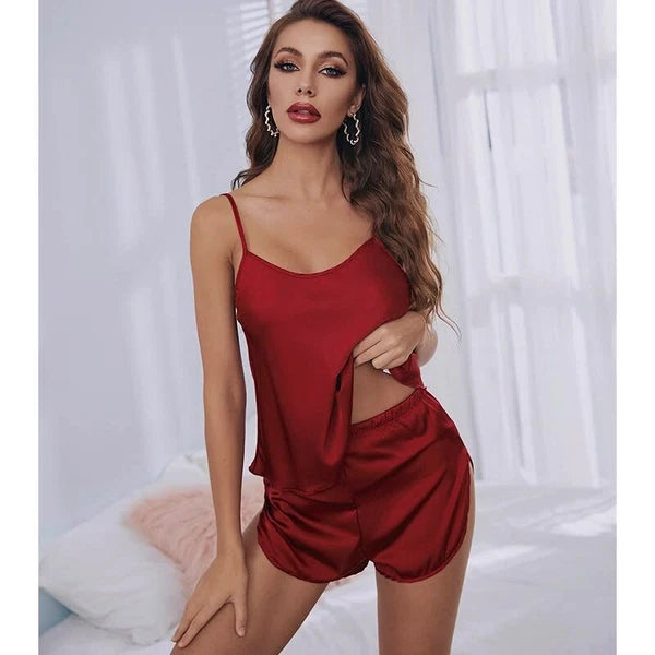 Ladies Women Satin Silk Lace Cami Vest Shorts Lingerie Pyjamas Set Pj Sleepwear