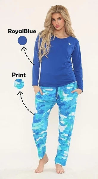 Ladies Pyjama 2PC Set Soft Jersey Printed PJ Nightwear Top Bottoms Long Sleeve