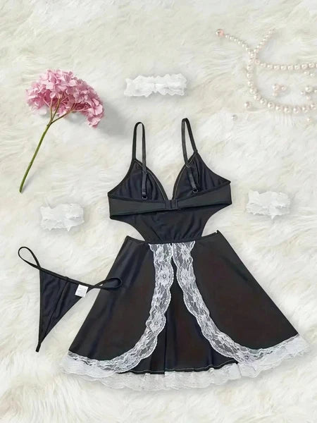 Plus Size Maid Nurse Dress Set Sexy Lingerie Lady Lace Bodysuit Pajamas Babydoll