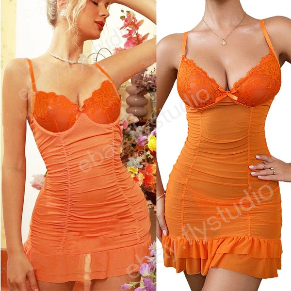 Sexy Lingerie Women's Lace Babydoll Dress See-Thru Sleepwear Nightwear G-string