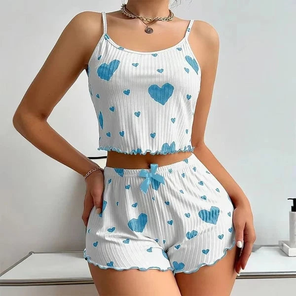 Knitted Tank Tops And Shorts Casual Summer Sleepwear Girls-