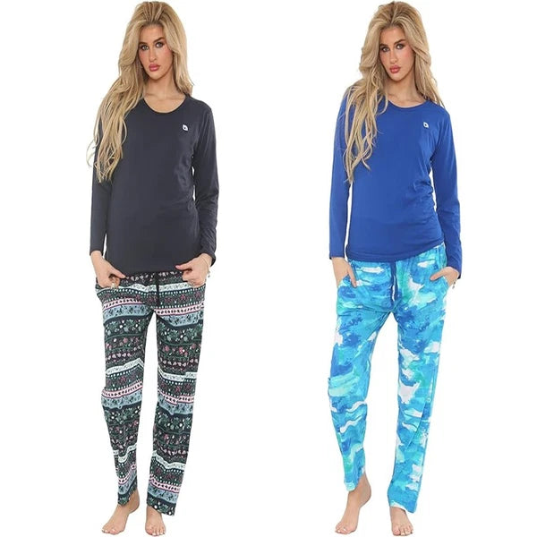 Ladies Pyjama 2PC Set Soft Jersey Printed PJ Nightwear Top Bottoms Long Sleeve