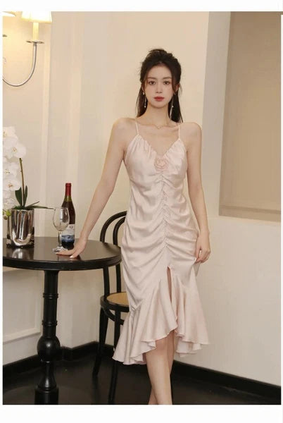 Summer Sleeveless Backless Pajama Night Dress Suspended Split Fold Long Girls