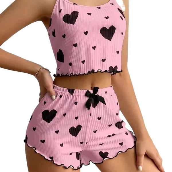 Knitted Tank Tops And Shorts Casual Summer Sleepwear Girls-